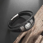 Men’s Black Braided Leather-Look Bracelet with Star of David Charm Jewish Heritage Jewelry