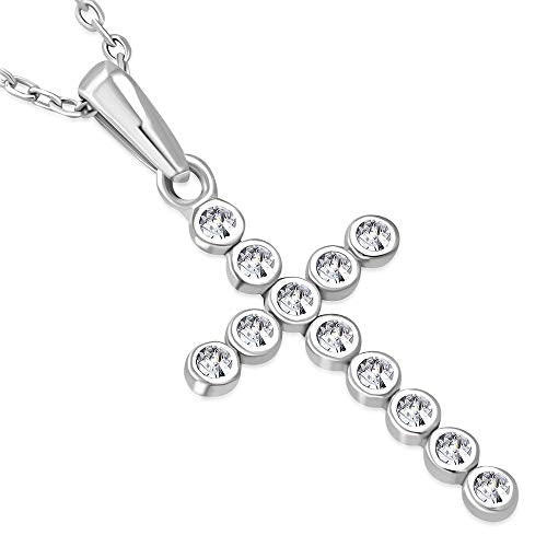 Sterling Silver Bezel-Set White Clear CZ Cross Pendant Necklace