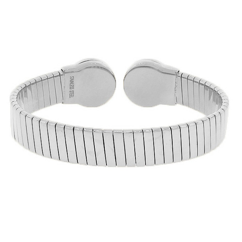 Stainless Steel Silver-Tone Simulated Mother-of-Pearl Open End Bracelet