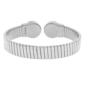 Stainless Steel Silver-Tone Simulated Mother-of-Pearl Open End Bracelet