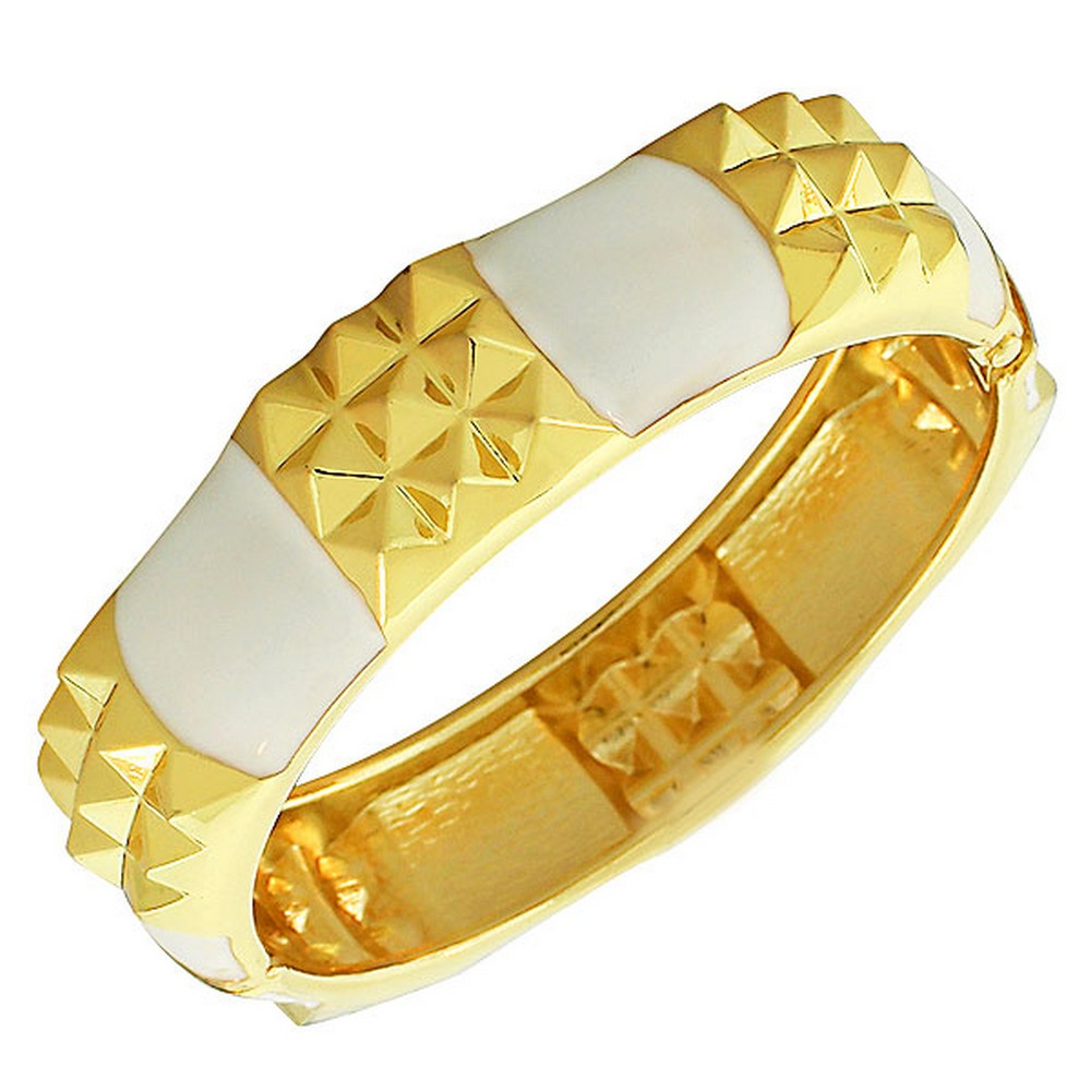 Fashion Alloy Yellow Gold-Tone White Enamel Spikes Bangle Bracelet
