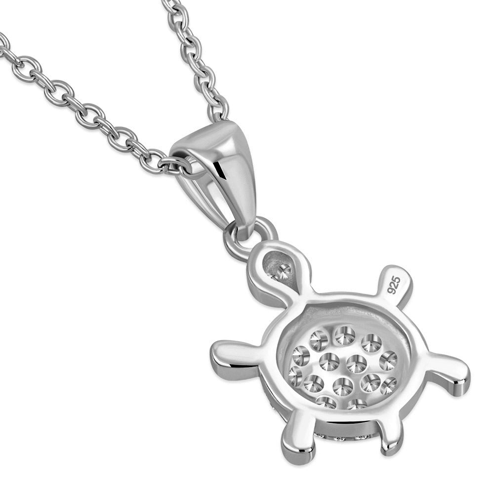 925 Sterling Silver Turtle CZ Womens Pendant Necklace