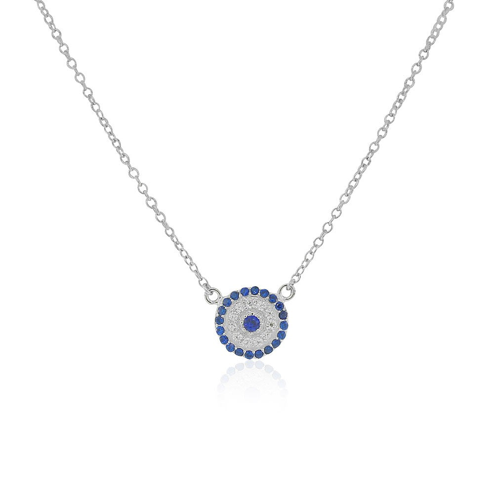 Blue Cubic Zirconia Evil Eye Necklace Pendant Sterling Silver