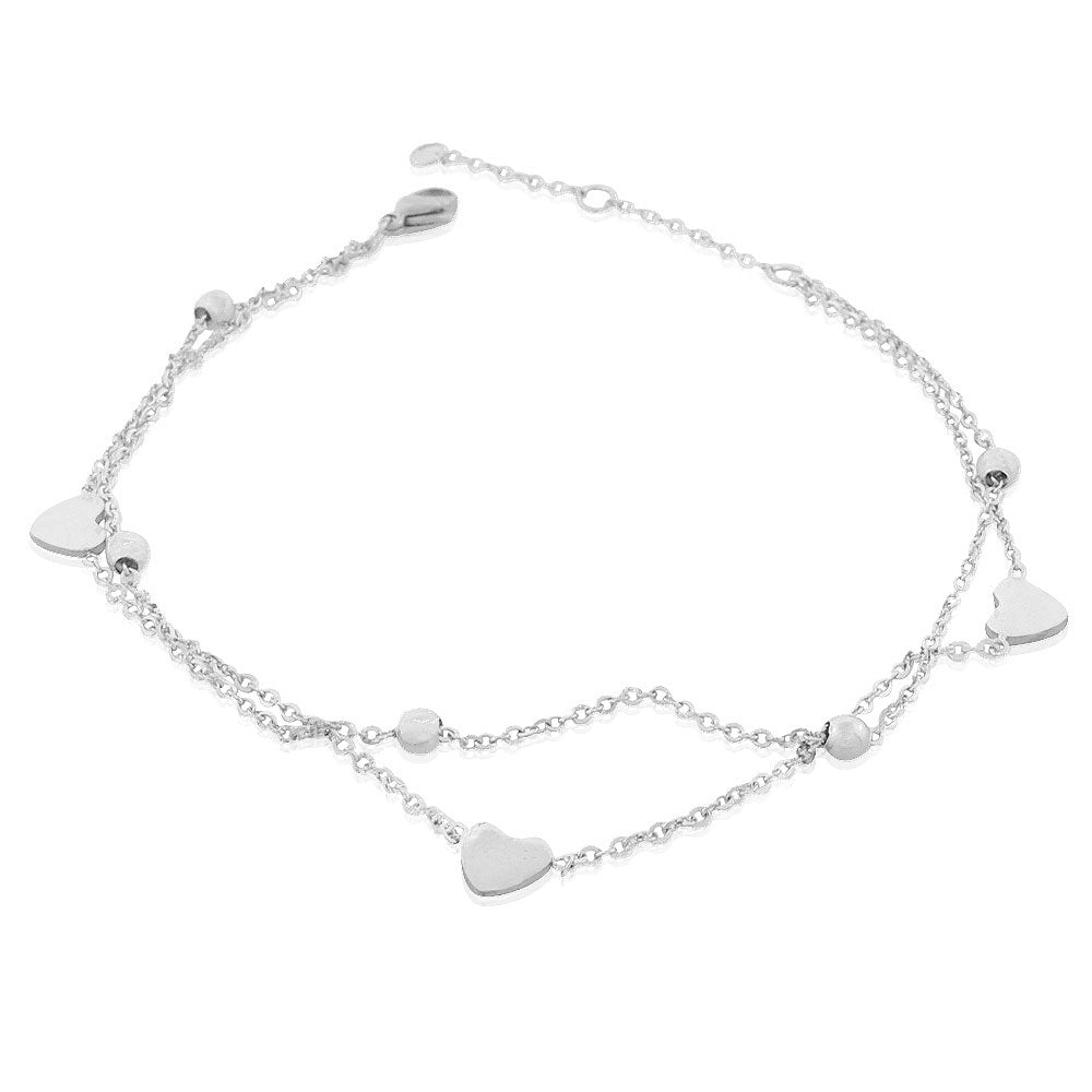 Stainless Steel Silver-Tone Love Heart Sphere Anklet Bracelet