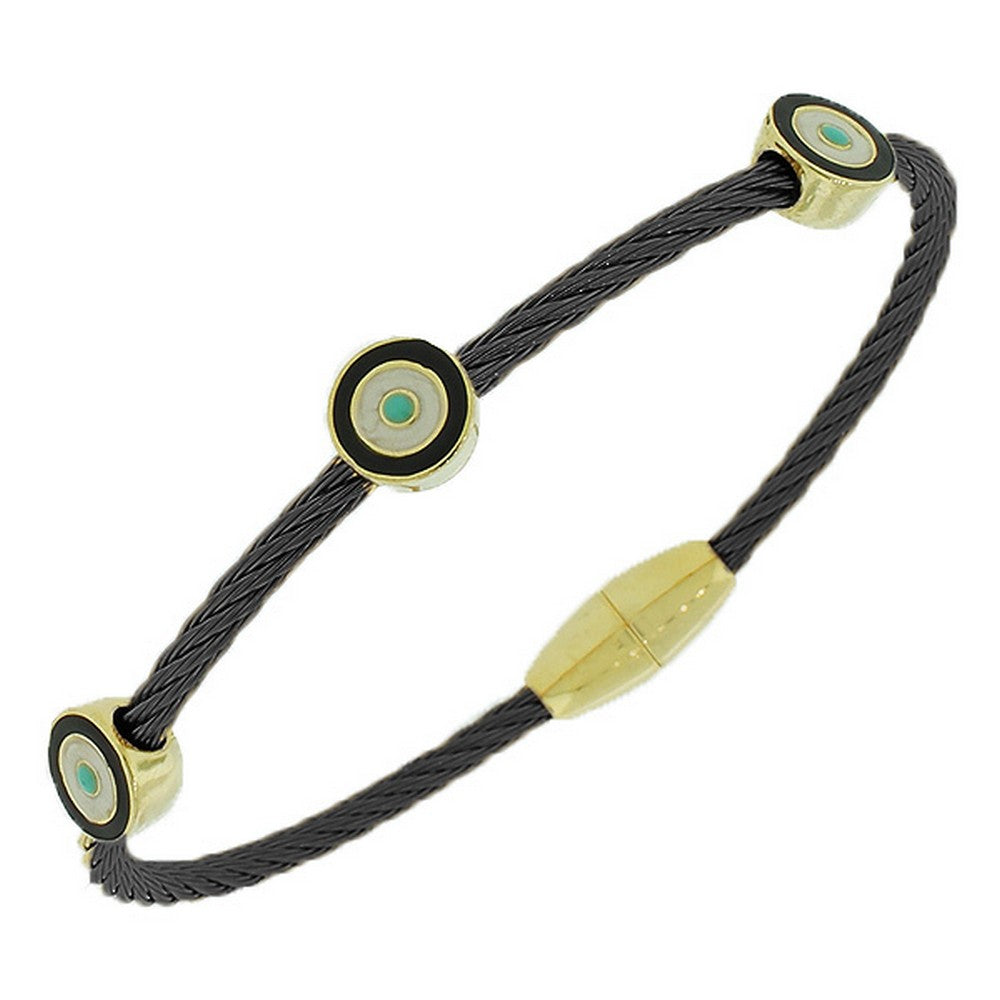 Fashion Alloy Black Twisted Cable Multicolor Evil Eye Bangle Bracelet