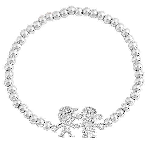 Women's Stainless Steel CZ Stretch Beaded Bracelet