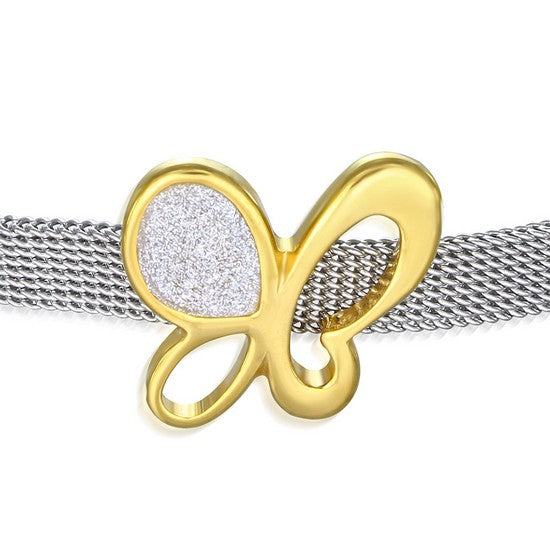 Stainless Steel Silver Yellow Gold-Tone Mesh Butterfly Adjustable Womens Bracelet