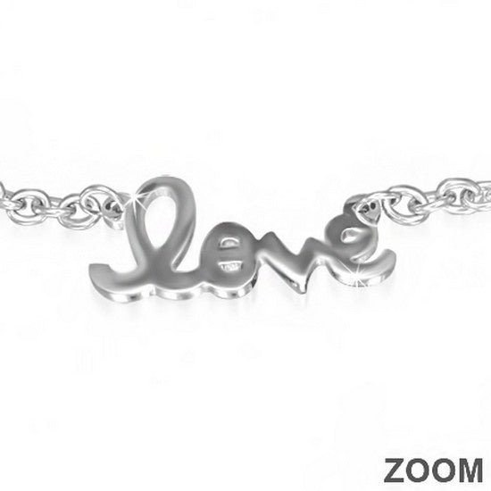 tainless Steel Silver-Tone Love Heart Link Chain Womens Bracelet