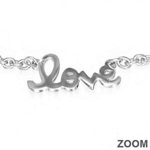 tainless Steel Silver-Tone Love Heart Link Chain Womens Bracelet