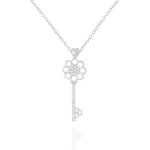 925 Sterling Silver White Clear CZ Key Pendant Necklace