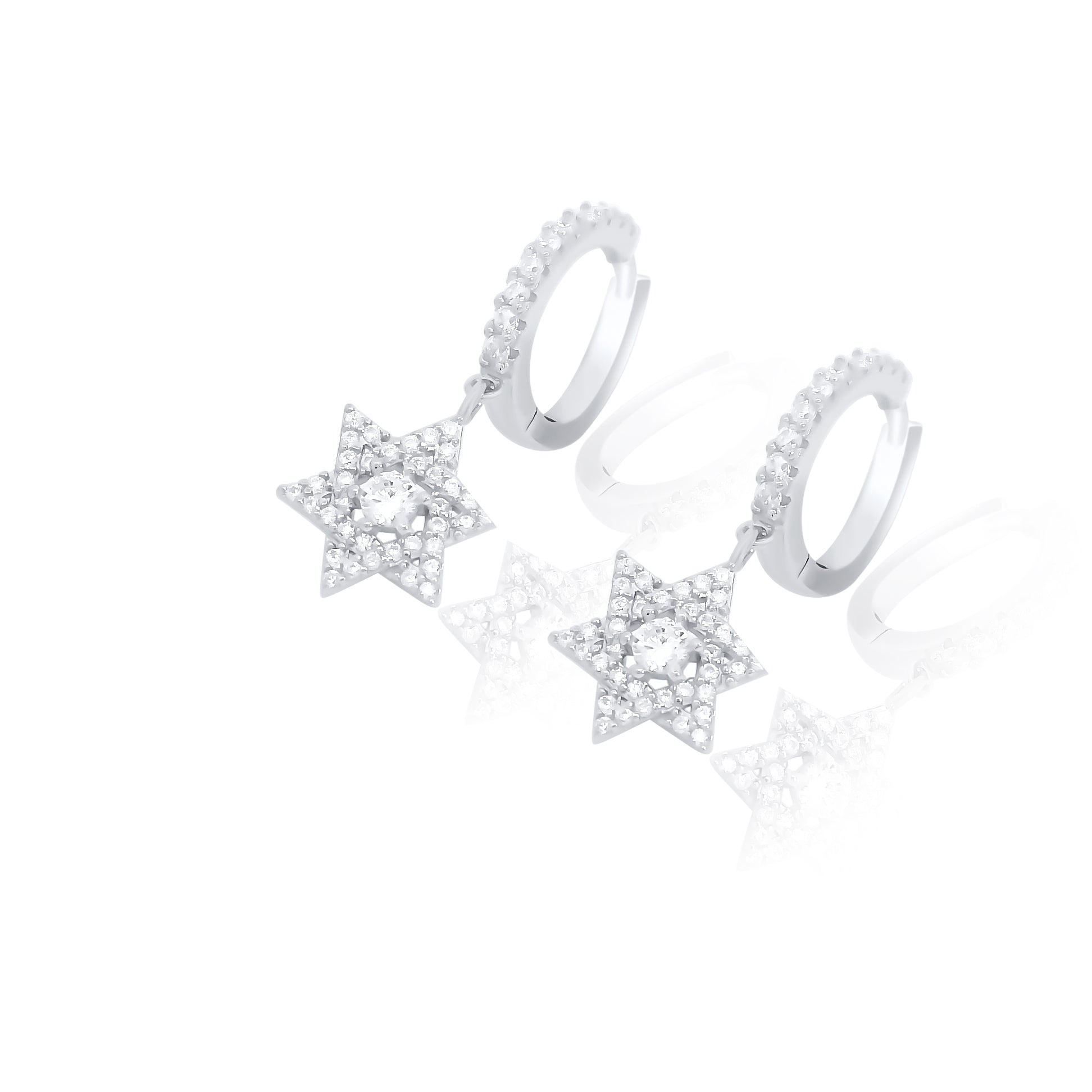 925 Sterling Silver CZ Huggie Dangle Star of David Earrings for Women