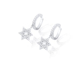 925 Sterling Silver CZ Huggie Dangle Star of David Earrings for Women