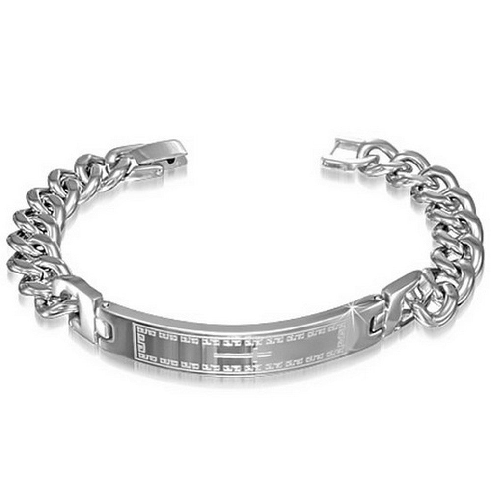 Stainless Steel Silver-Tone Mens Religious Cross Link Chain Bracelet