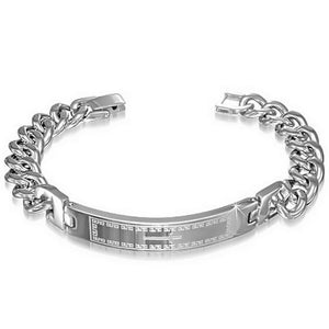 Stainless Steel Silver-Tone Mens Religious Cross Link Chain Bracelet