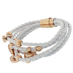 Fashion Alloy White Faux PU Leather Rose Gold-Tone Love Heart Multi-Row Layer Bracelet