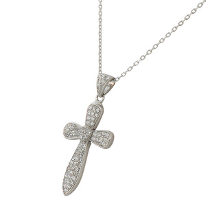 925 Sterling Silver Womens Classic Latin Cross CZ Religious Pendant Necklace