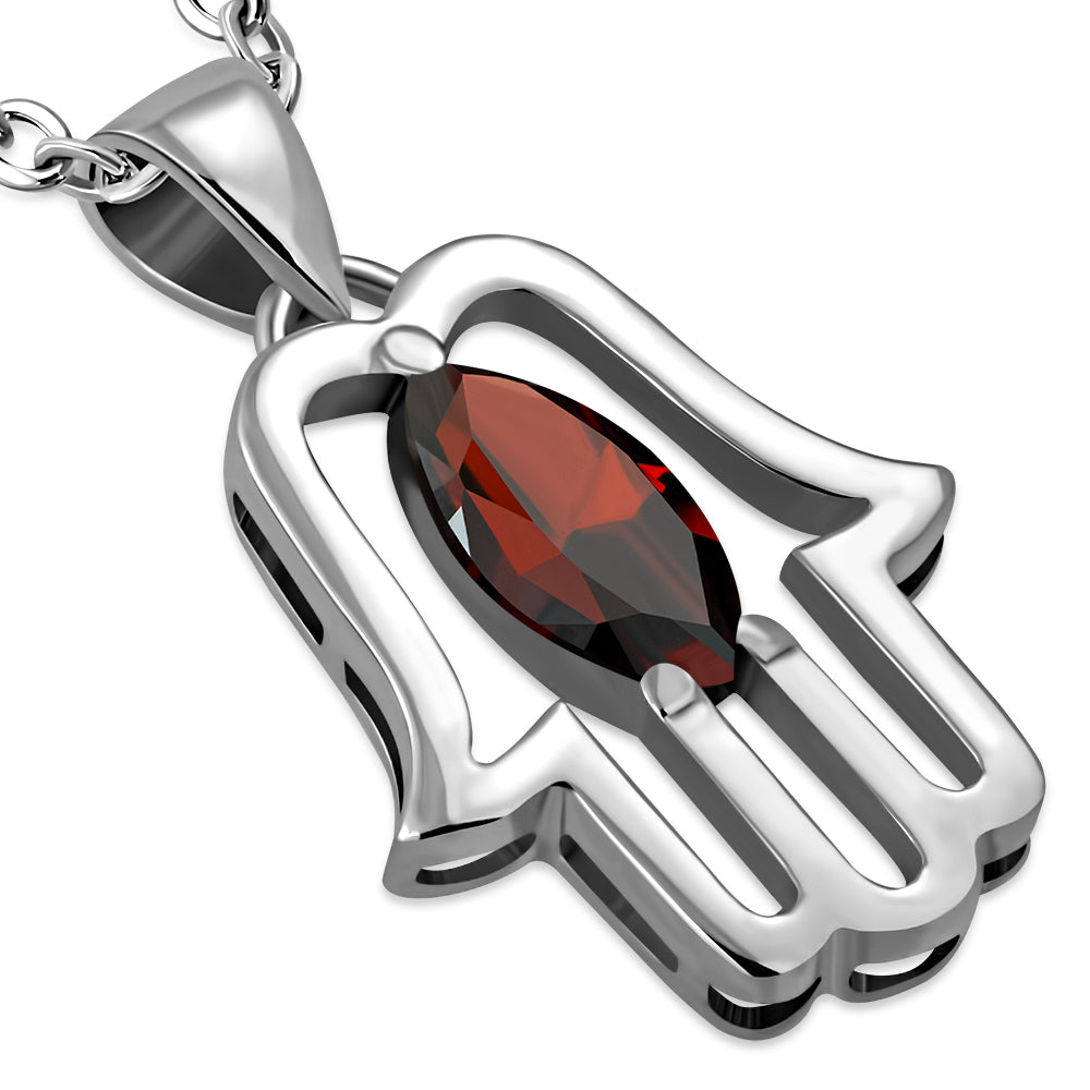 Pear Stone Hamsa Necklace Pendant Sterling Silver Cubic Zirconia