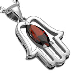Pear Stone Hamsa Necklace Pendant Sterling Silver Cubic Zirconia