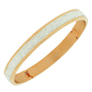 Stainless Steel Rose Gold-Tone White CZ Bangle Bracelet