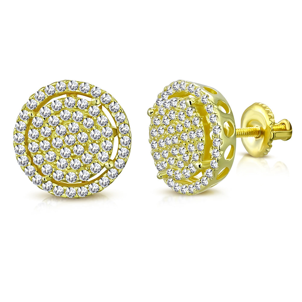 925 Sterling Silver Yellow Gold-Tone Clear CZ Round Stud Screw-back Earrings