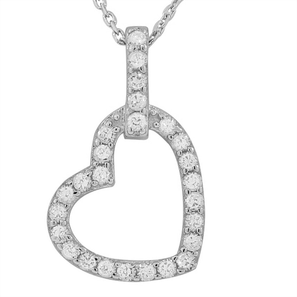 925 Sterling Silver Love Heart Charm White CZ Pendant Necklace
