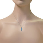 925 Sterling Silver Womens Three-Stone Teardrop Blue Turquoise-Tone Simulated Opal Pendant Necklace