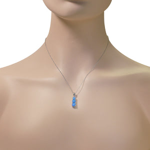 925 Sterling Silver Womens Three-Stone Teardrop Blue Turquoise-Tone Simulated Opal Pendant Necklace