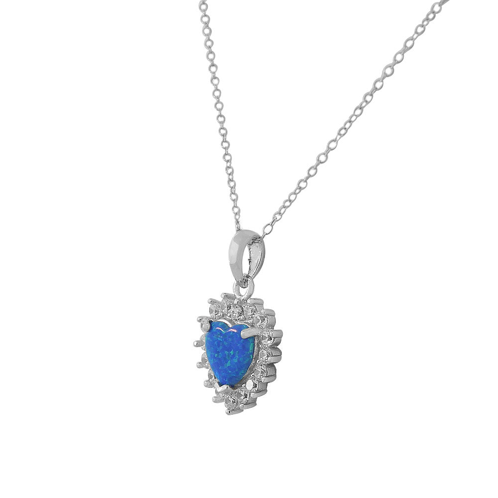 925 Sterling Silver Womens CZ Blue Turquoise-Tone Love Heart Simulated Opal Pendant Necklace