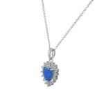 925 Sterling Silver Womens CZ Blue Turquoise-Tone Love Heart Simulated Opal Pendant Necklace
