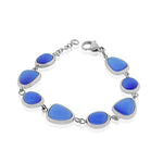 Stainless Steel Silver-Tone Pink Brown Simulated Quartz Adjustable Bracelet