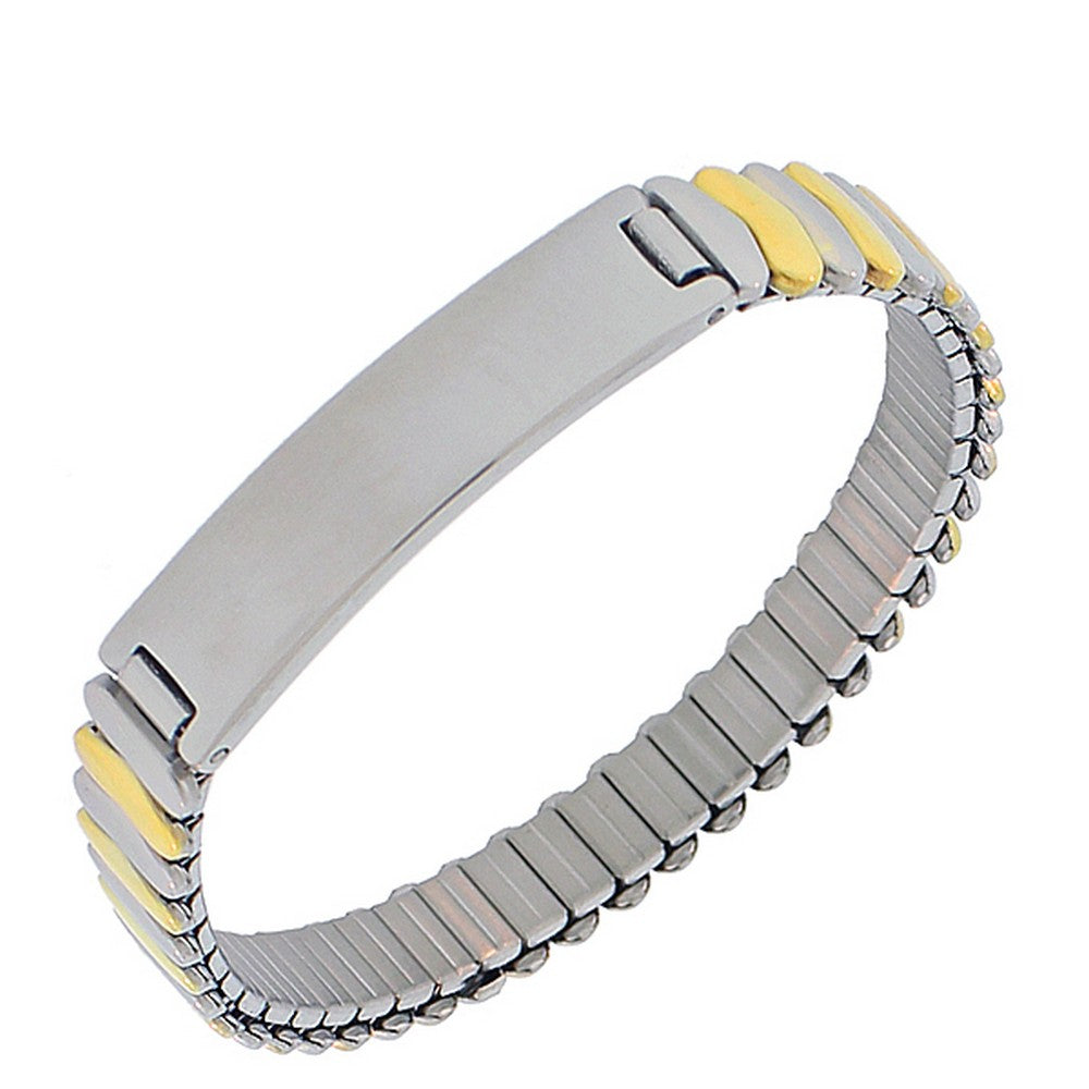 Stainless Steel Two-Tone Name Tag Stretch Bracelet