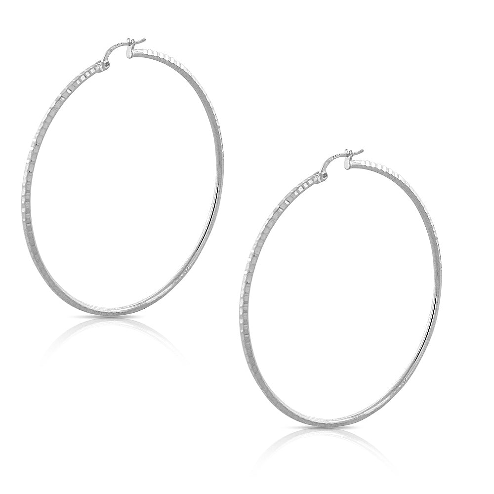 925 Sterling Silver Faceted Round Hoop Earrings, 1.80