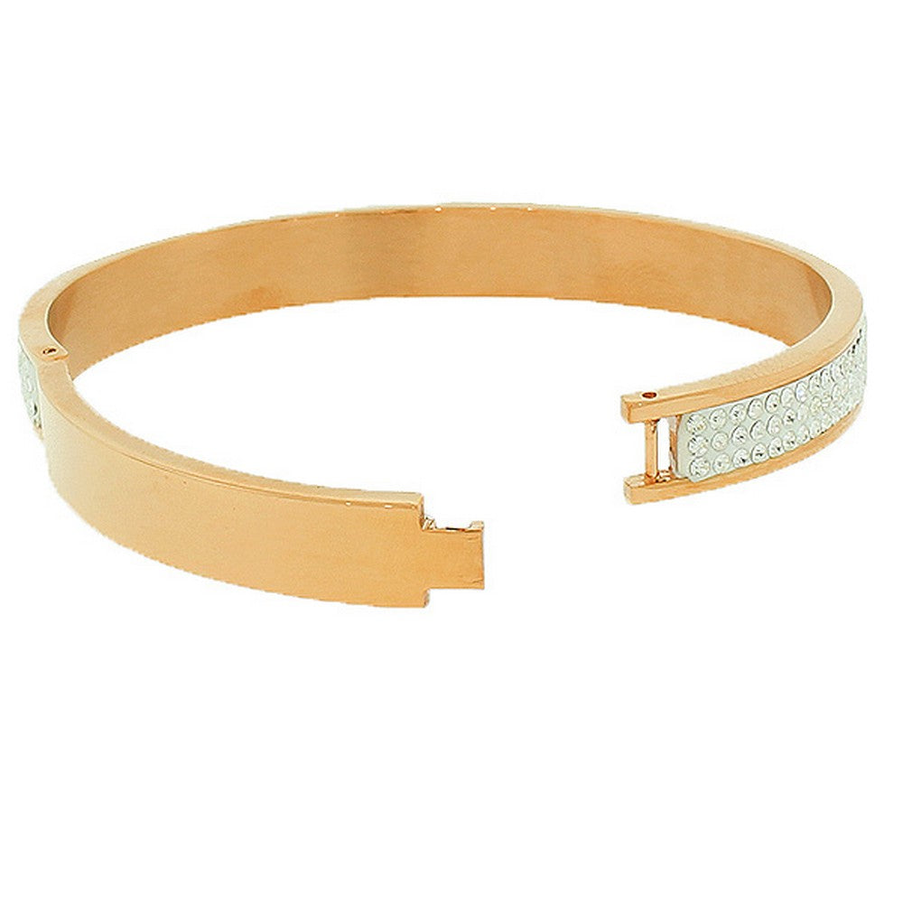 Stainless Steel Rose Gold-Tone White CZ Bangle Bracelet