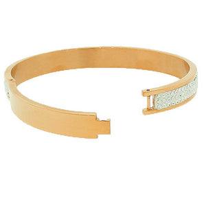 Stainless Steel Rose Gold-Tone White CZ Bangle Bracelet