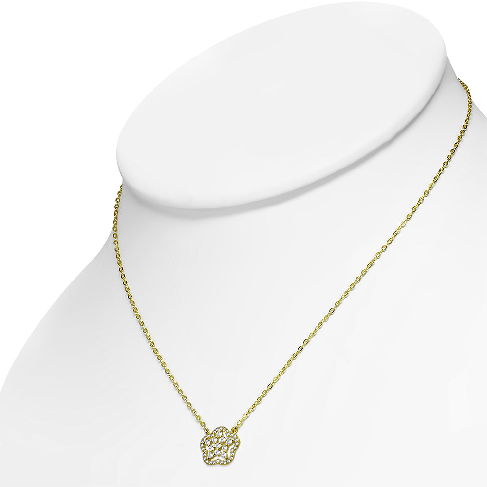 925 Sterling Silver Star CZ Flower Floral Pendant Necklace, 18"