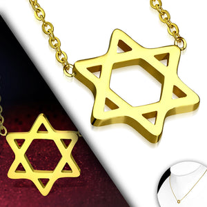 Stainless Steel Yellow Gold-Tone Jewish Star of David Pendant Necklace