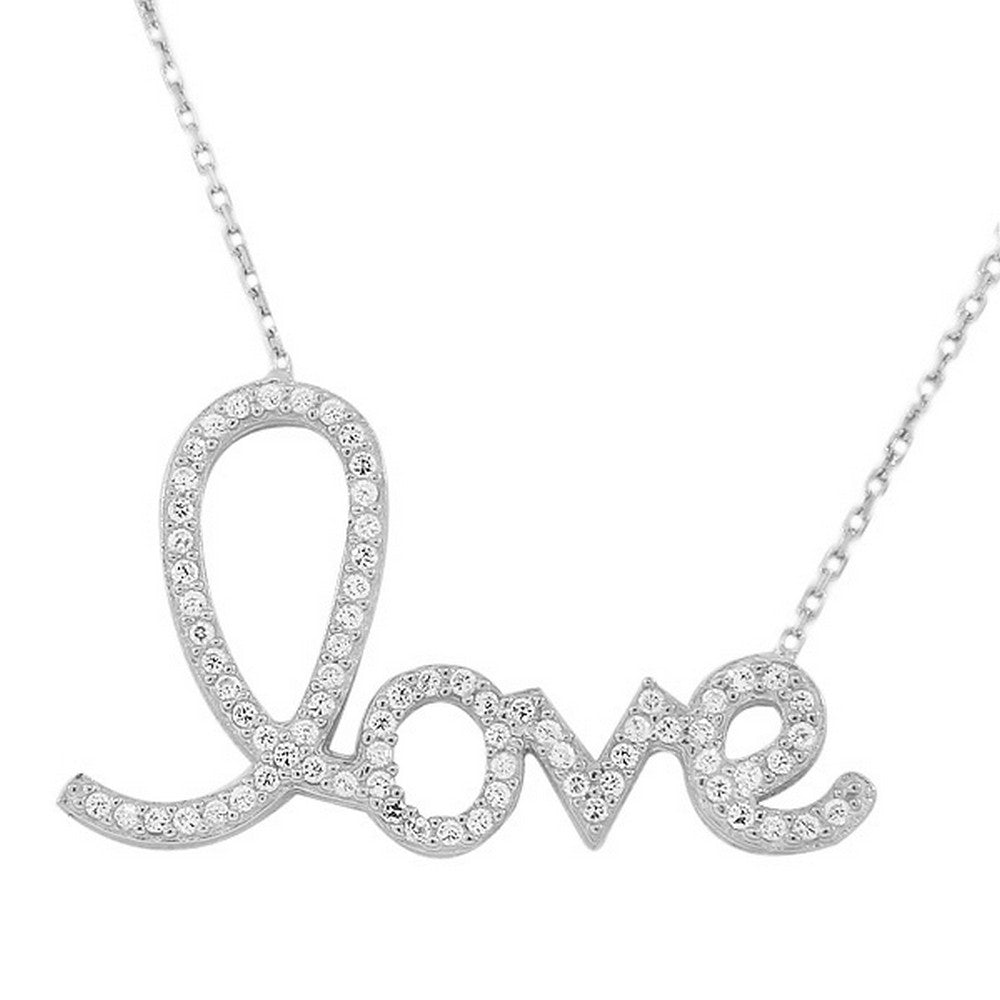 925 Sterling Silver Love Heart Charm White CZ Pendant Necklace