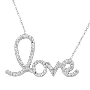 925 Sterling Silver Love Heart Charm White CZ Pendant Necklace