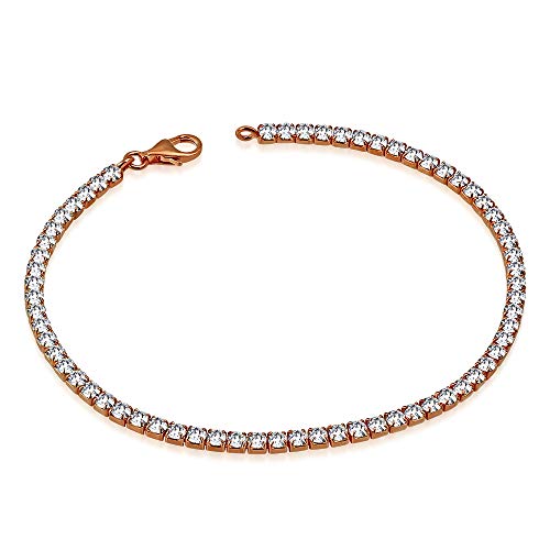 925 Sterling Silver Rose Gold-Tone White Clear Round CZ Classic Tennis Bracelet, 7.25"
