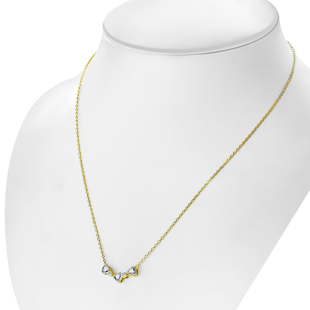 My Daily Styles Elegant 925 Sterling Silver Necklace with 3 CZ Hearts Attached - Bezel Set, 18" Chain