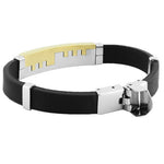 Stainless Steel Black Rubber Silicone Silver Gold-Tone City Skyline Mens Bracelet