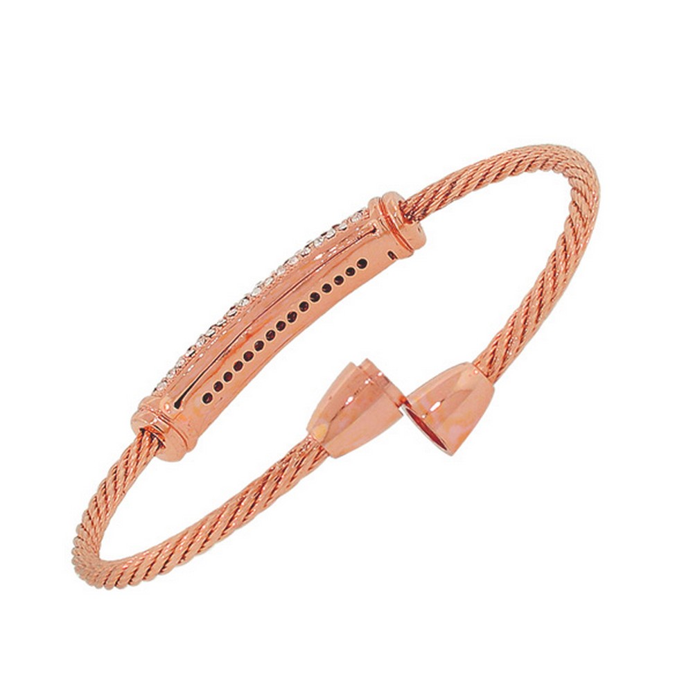 Fashion Alloy Rose Gold-Tone White CZ Twisted Cable Bangle Bracelet