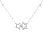 925 Sterling Silver White Clear CZ Bezel-set Two Double Star Stars Pendant Necklace