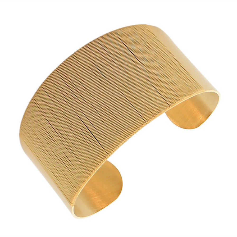 Stainless Steel Yellow Gold-Tone Wrap Bangle Bracelet with Open End