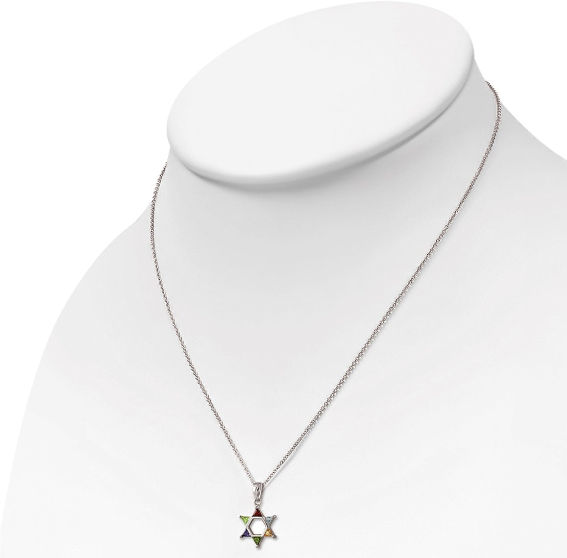 925 Sterling Silver Yellow Gold-Tone Jewish Star of David Multicolor CZ Pendant Necklace