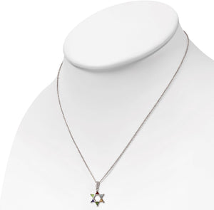 925 Sterling Silver Yellow Gold-Tone Jewish Star of David Multicolor CZ Pendant Necklace