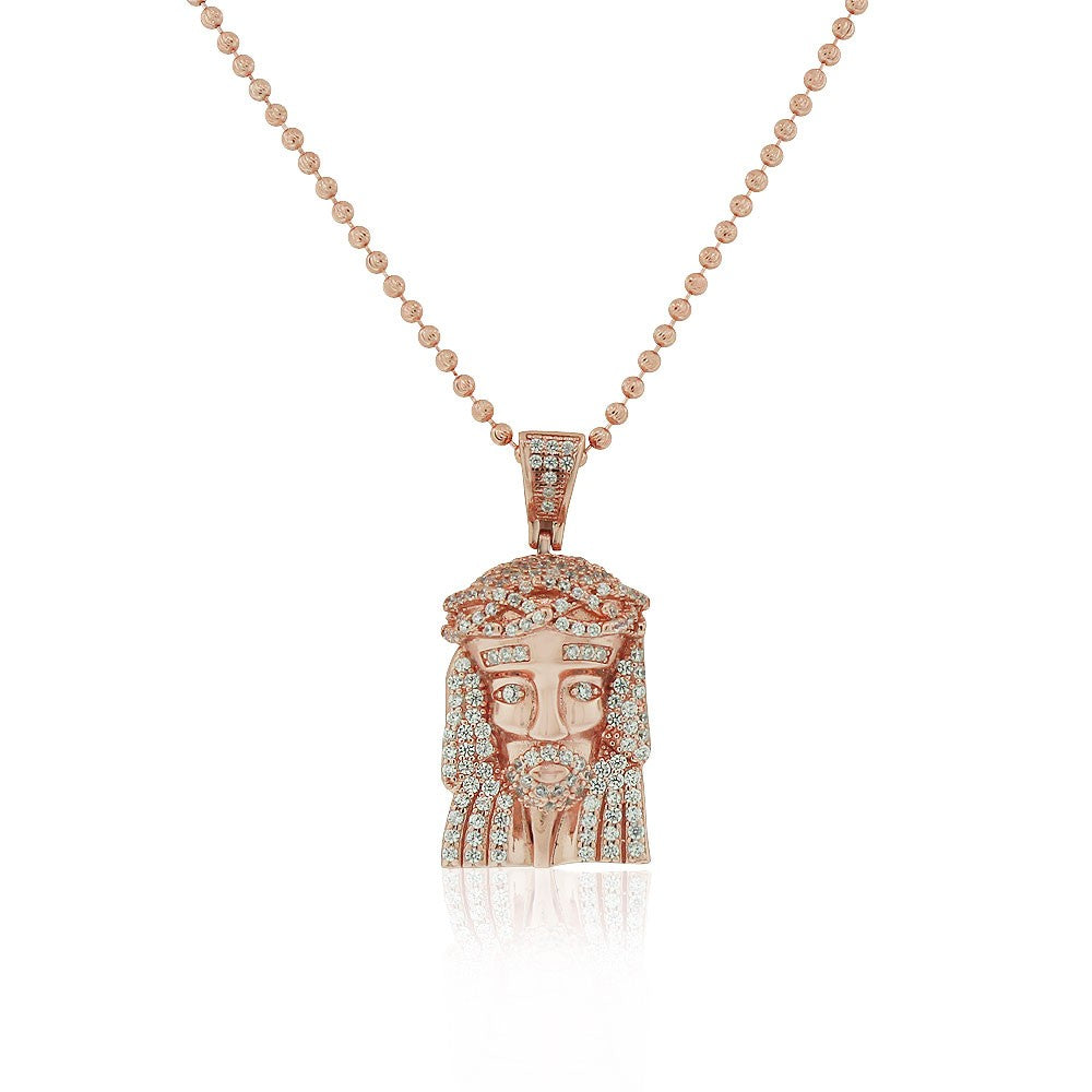925 Sterling Silver Rose Gold-Tone White Clear CZ Large Statement Jesus Religious Pendant Necklace