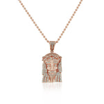 925 Sterling Silver Rose Gold-Tone White Clear CZ Large Statement Jesus Religious Pendant Necklace