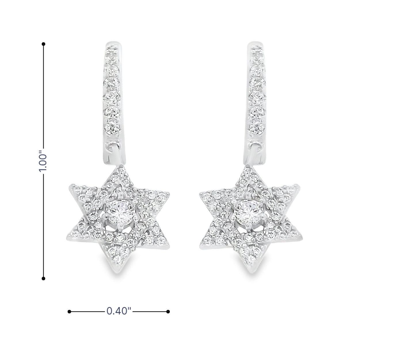925 Sterling Silver CZ Huggie Dangle Star of David Earrings for Women