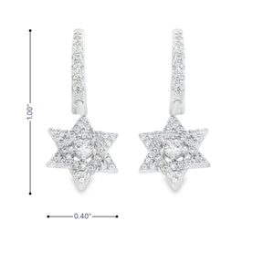 925 Sterling Silver CZ Huggie Dangle Star of David Earrings for Women